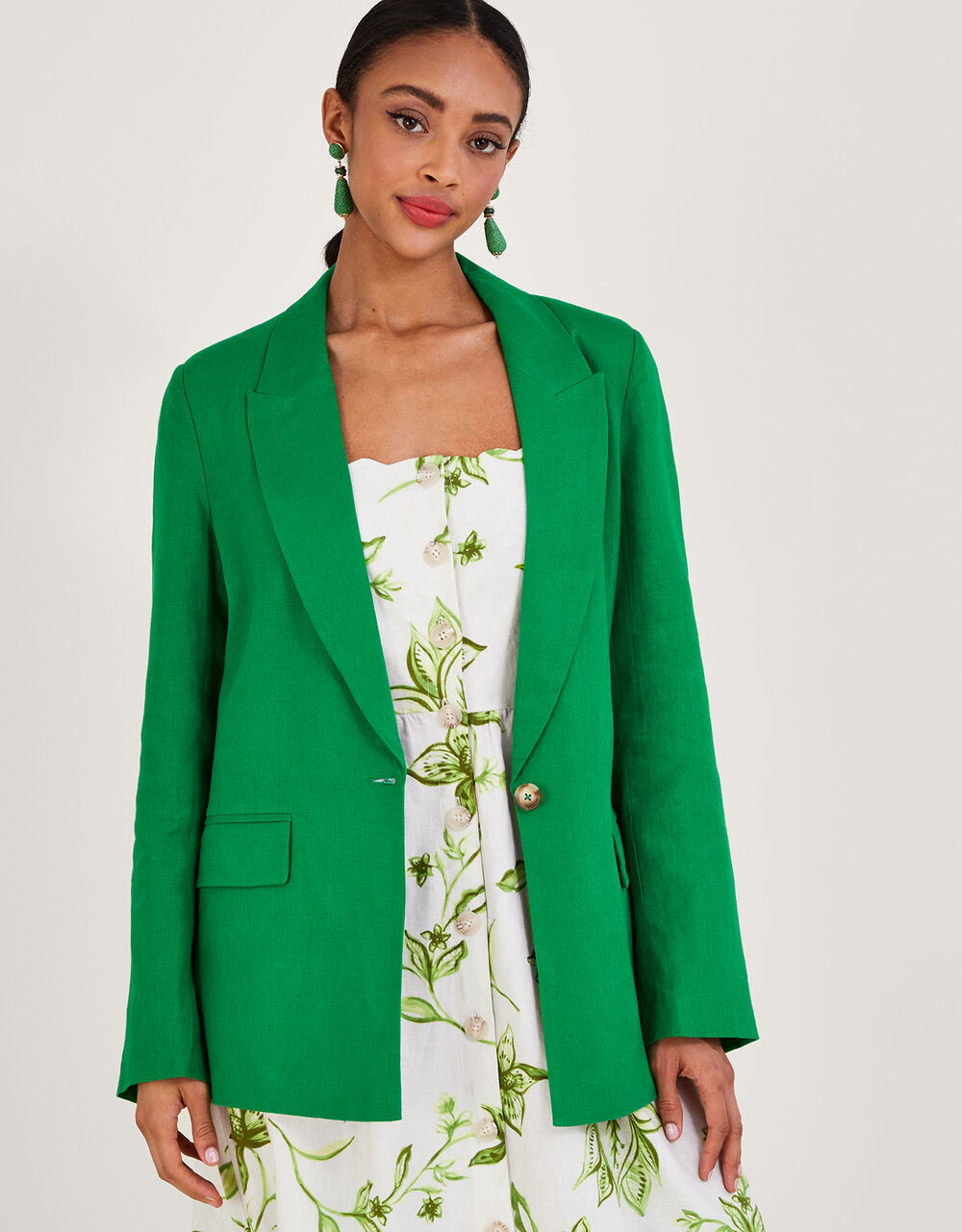 Stella Jacket in Linen Blend Green | Monsoon (UK)