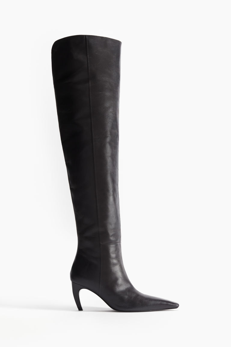 H & M - Over-the-Knee Leather Boots - Gray | H&M (US + CA)