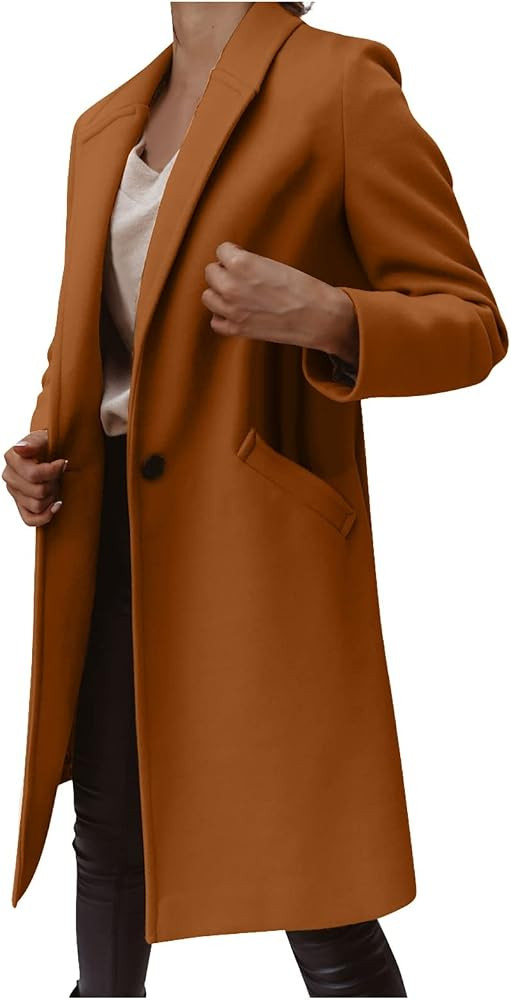 Trench Coat Women,Ladies Elegant Lapel Solid Button Down Blazer Casual Work Wear Long Windbreaker Tr | Amazon (US)