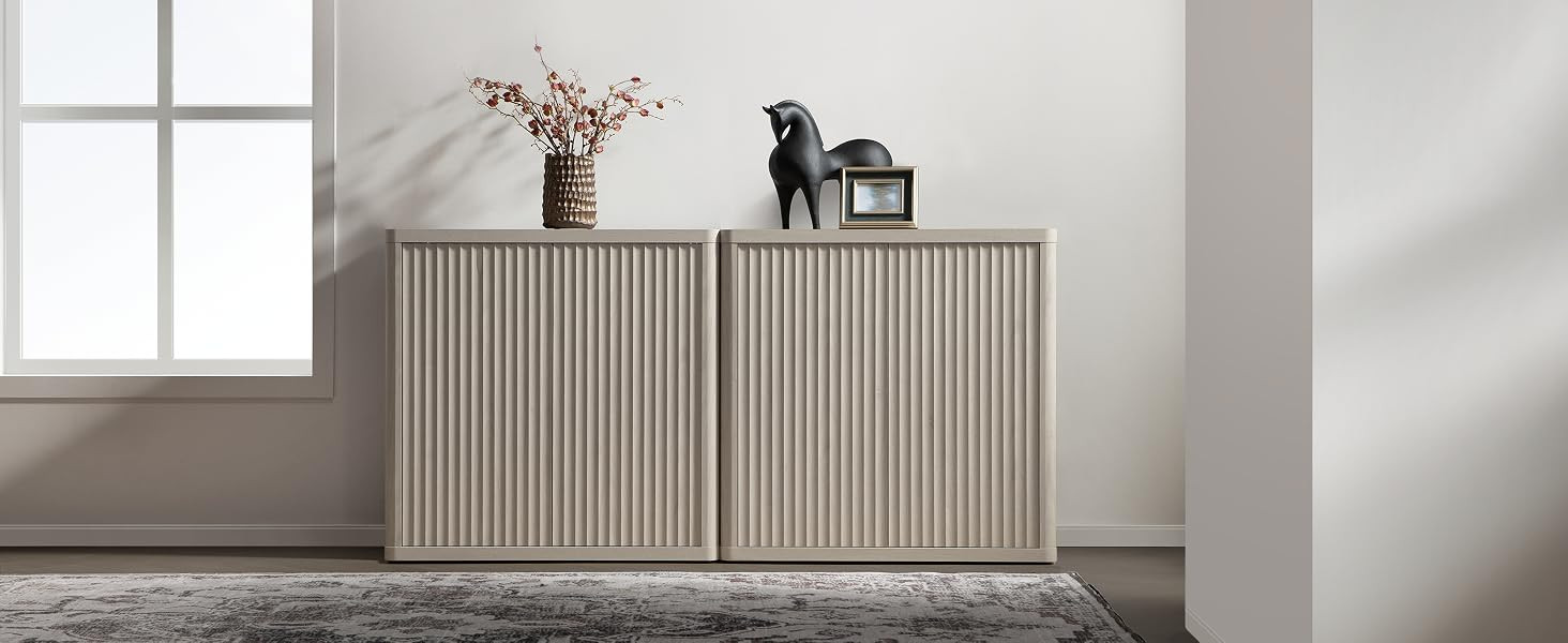 SICOTAS Buffet Cabinet with Storage Sideboard Accent Modern Credenza with Doors & Shelves Fluted ... | Amazon (US)