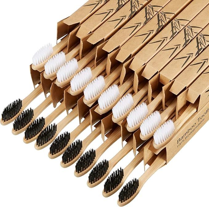 20 Pieces Bamboo Toothbrushes Reusable Charcoal Bamboo Toothbrush Natural Reusable Toothbrushes w... | Amazon (US)