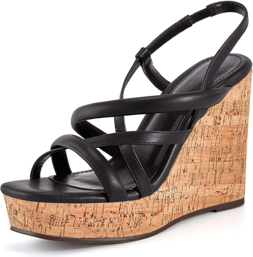 Coutgo Women Platform Wedge Sandals Cork Slingback Wedges Espadrilles Heels Summer Shoes | Amazon (US)