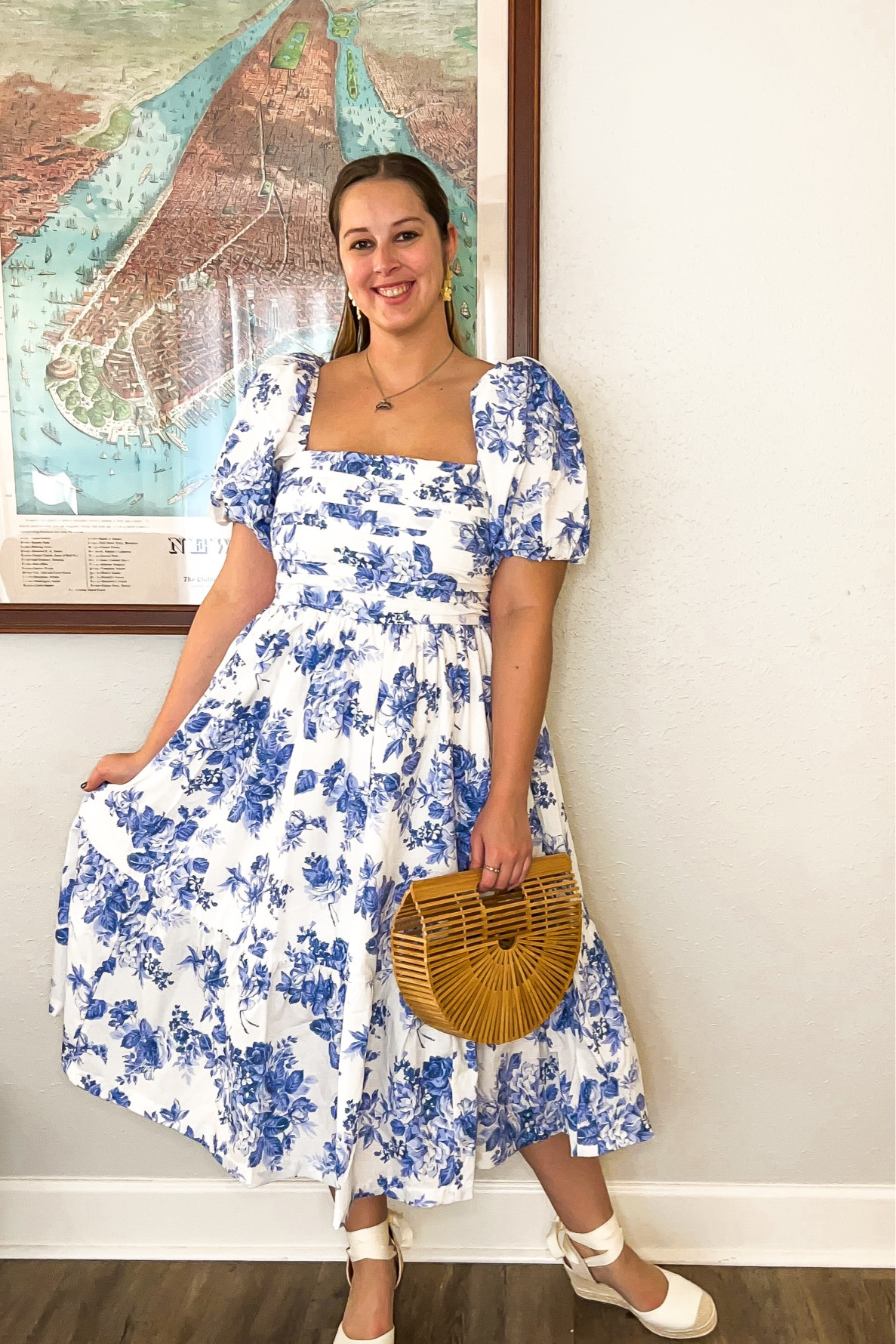 Abercrombie Emerson puff sleeve midi dress in blue and white floral (size large regular), amazon gold floral earrings, pearl and rhinestone bow hair clip, amazon wood clutch, and target espadrilles (size 9, could’ve sized down to 8 1/2)

Midsize, midsize outfit, size 10 outfit, ootd, affordable outfit, abercrombie find, amazon finds, grandmillenial style, blue and white finds, blue and white lover, coastal style, Easter dress, spring dress, summer dress, midi dress, floral dress, feminine style 

#LTKmidsize #LTKstyletip #LTKSeasonal