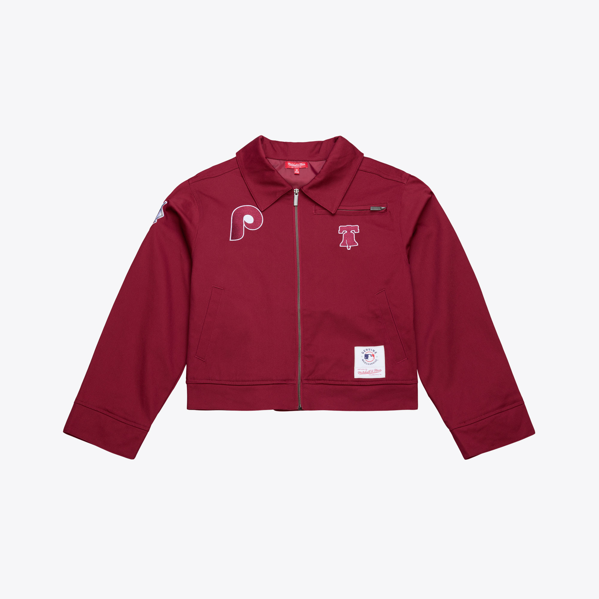 Women's Mitchell & Ness Burgundy Philadelphia Phillies Script Mechanic Cropped Full-Zip Jacket | Fanatics