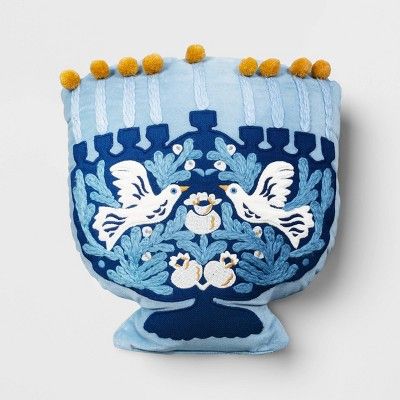 Menorah Shaped Embroidered Throw Pillow Blue - Threshold™ | Target