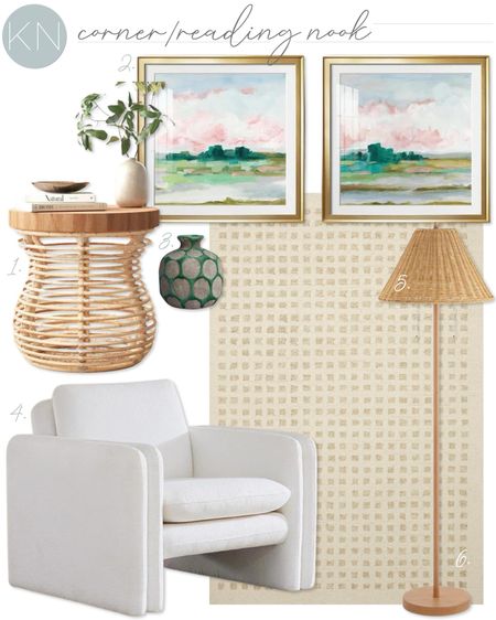 You can’t beat the price of this clean-lined but cozy boucle arm chair and this rattan side table is the perfect accent. These art prints come in multiple mat, frame and size options and this neutral area rug ties the whole look together for the perfect sitting area or reading nook! home decor living room decor floor lamp terracotta table vase seating lighting Wayfair find

#LTKhome #LTKsalealert #LTKstyletip