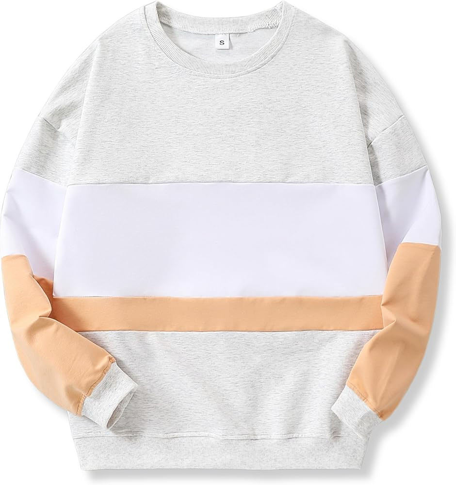 2024 Womens Loose Thin Sweatshirts CrewNeck Color Block Pullover Casual Trendy Fall Clothes | Amazon (US)