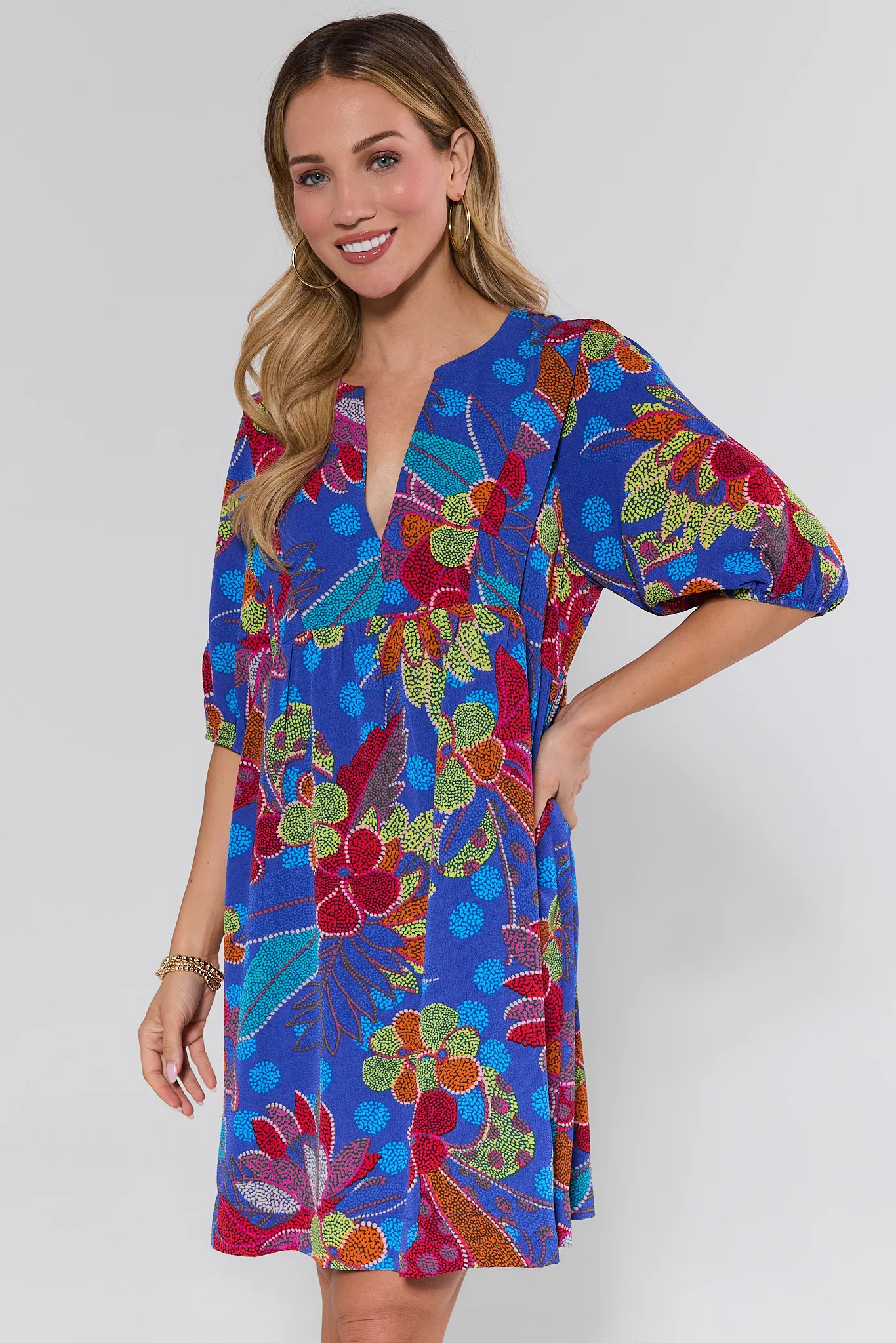Rita Blue Floral Print Short Dress | Avara