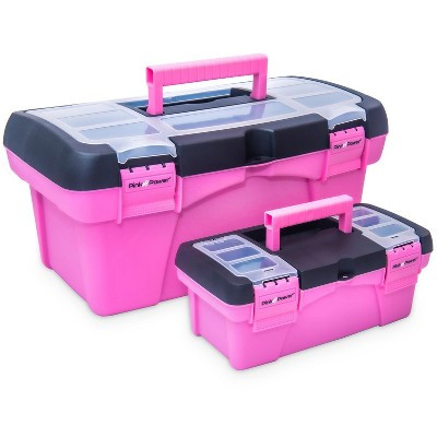 Refurbished Pink Power Pink Tool Box for Women - Sewing, Art & Craft Organizer Box Small & Large Plastic Tool Box with Handle - Mini Tool Box (2 Pack) | Target
