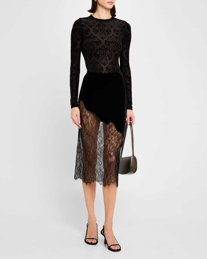 Velvet Lace Midi Skirt | Neiman Marcus