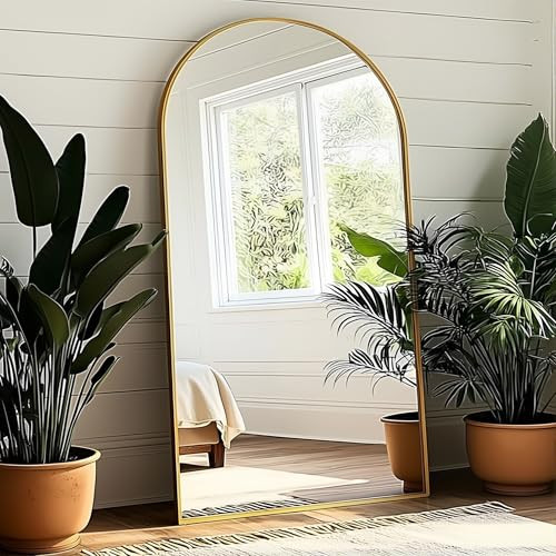 KOMCOTE Arched Floor Mirror - Full Length 76"x34", Oversized Wall Mirror for Bedroom & Living Room, Large Gold Standing Mirror, Durable Framed Floor-Length Mirror | Amazon (US)