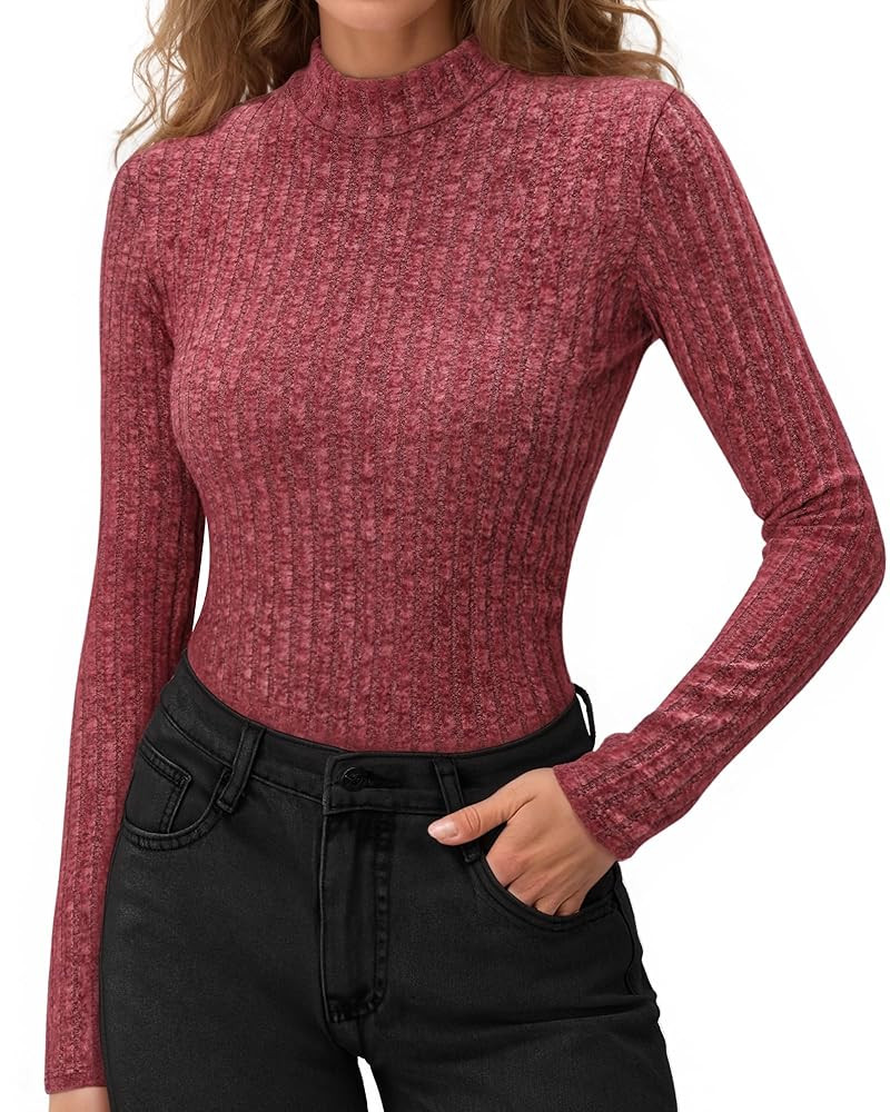 MANGOPOP Thermal Long Sleeve Shirts for Women Turtleneck Undershirts Ribbed Fitted Fleece Underwe... | Amazon (US)