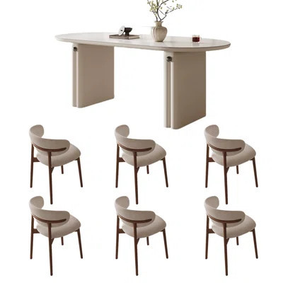 Dining Table with Wood Base in Cream Finish | Wayfair North America