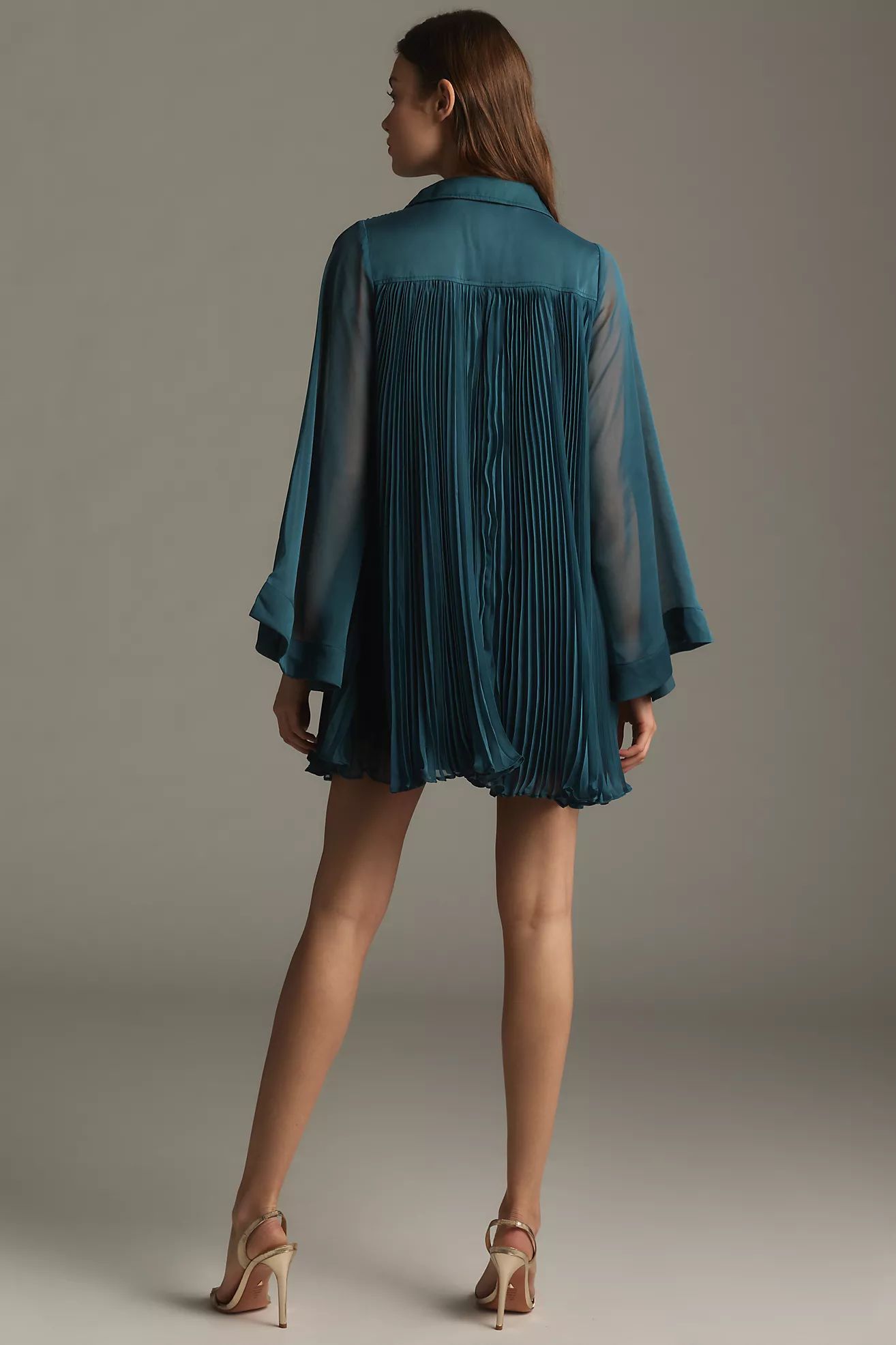 Maeve Long-Sleeve Pleated Mini Shirt Dress | Anthropologie (US)