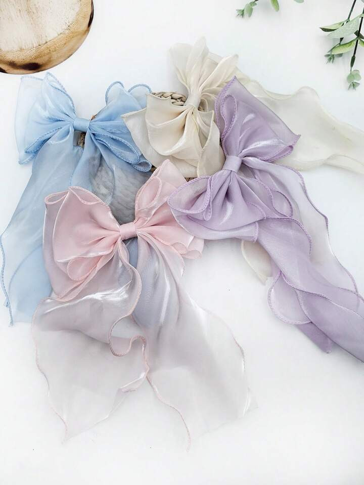 4pcs Women Multicolor Mesh Bowknot Ribbon Streamer Hair Clip With Large Size Snap Barrette, Fashi... | SHEIN