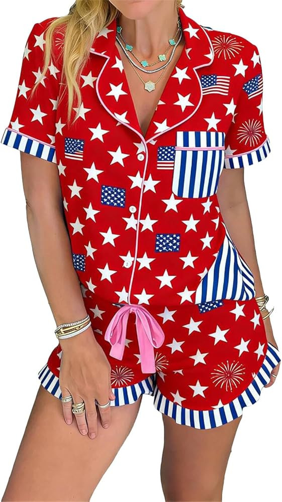 KevaMolly Womens Novelty Knotted Print Short Sleeve PJ Set with Pockets | Amazon (US)