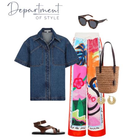 Add a denim shirt to printed pants for a great smart casual outfit.