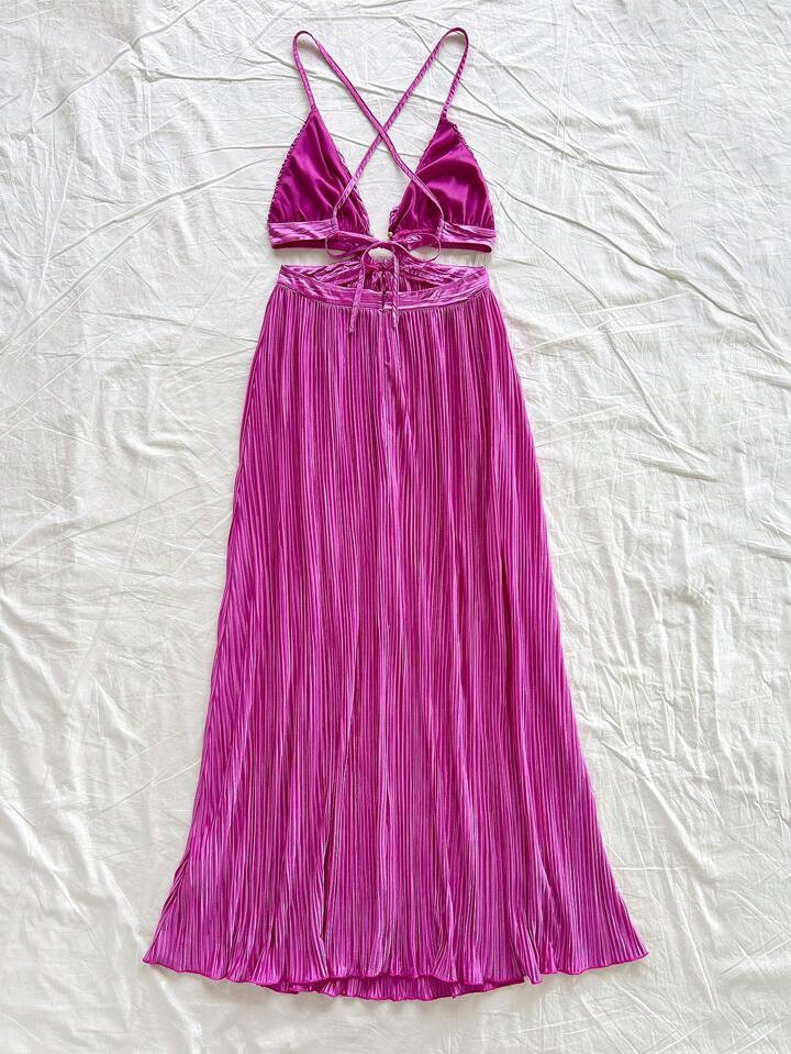 Soleia Vacation Loose Halter Dress Women, Side Slit Hem, Hollow Out Waist, Backless | SHEIN