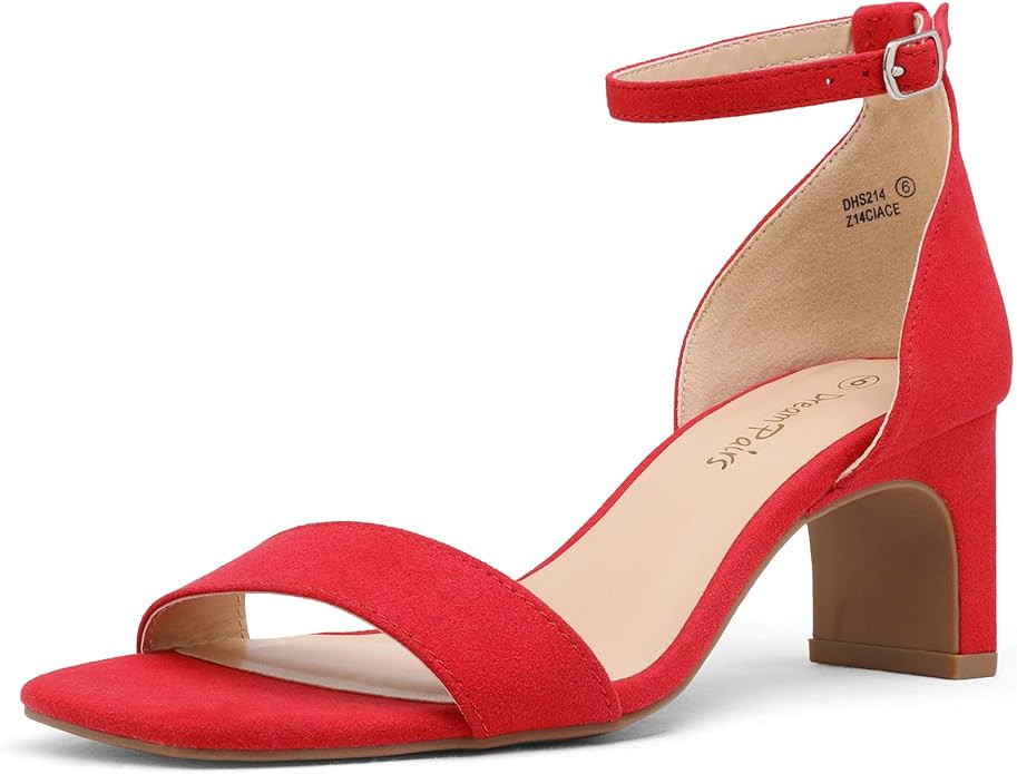 DREAM PAIRS Women's Square Toe Low Block Chunky Heels Open Toe Ankle Strap Dress Pump Shoes | Amazon (US)