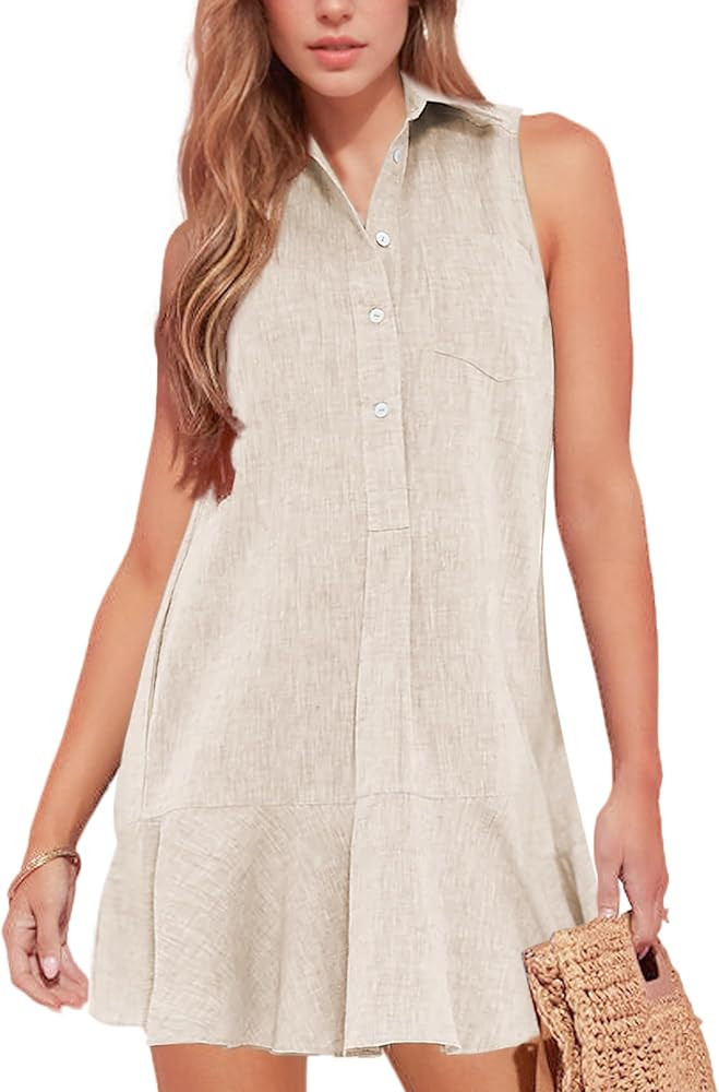Hixiaohe Women Summer Shirt Dresses Casual Button Down Sleeveless Mini Dress for Women Beach Flow... | Amazon (US)