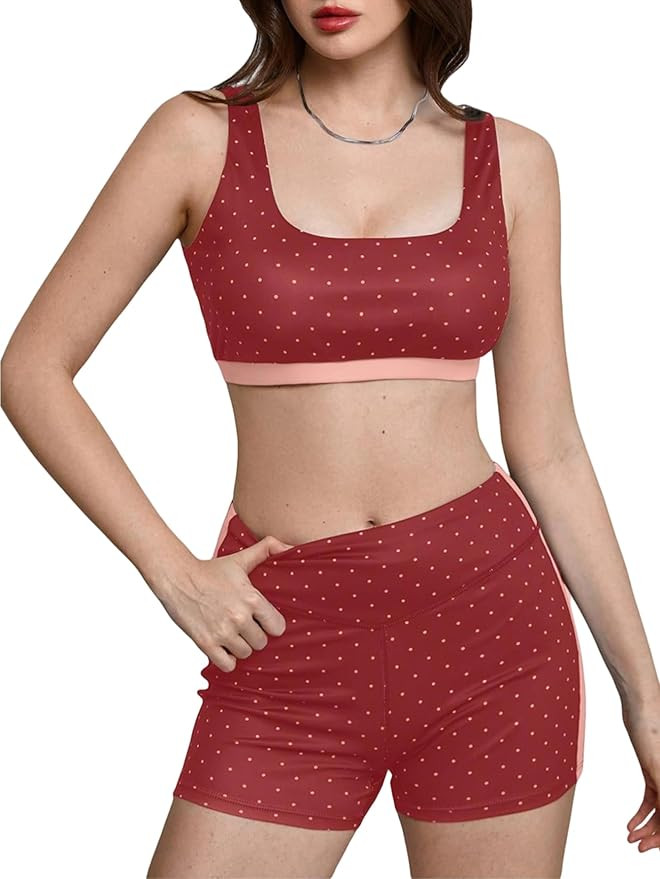 SOLY HUX Polka Dots Workout Sets for Women 2 Piece Yoga Outfits Sports Bra High Waist Biker Short... | Amazon (US)