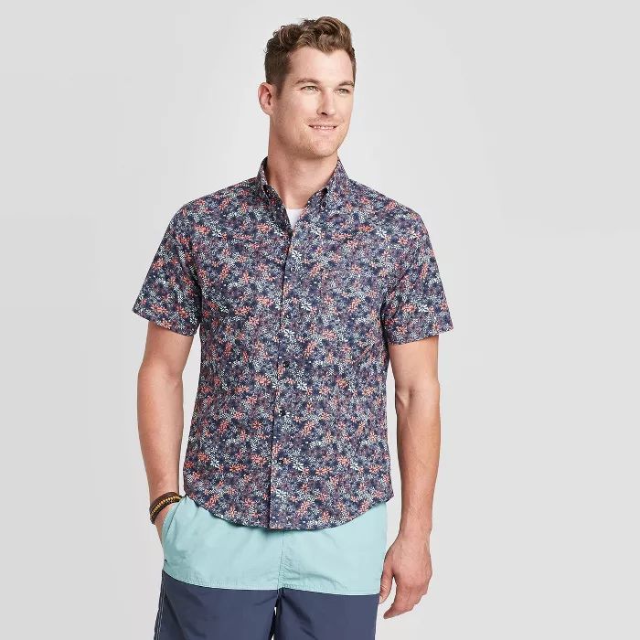 Men's Standard Fit Printed Short Sleeve Poplin Button-Down Shirt - Goodfellow & Co™ | Target