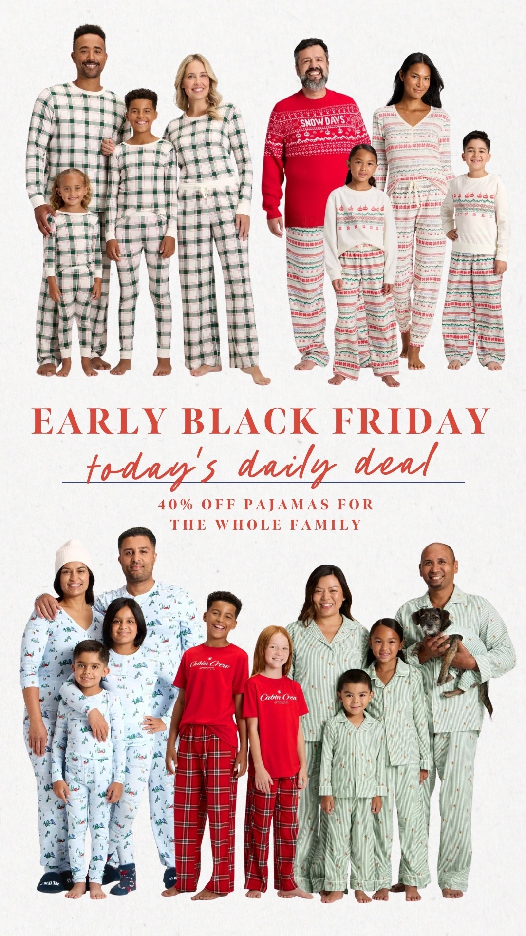 Target early Black Friday deal! 40% off pajamas for the whole family! Perfect time to stock up and grab Christmas's pj's - their selection is great this year! 

#LTKSaleAlert #LTKHoliday #LTKFindsUnder50
