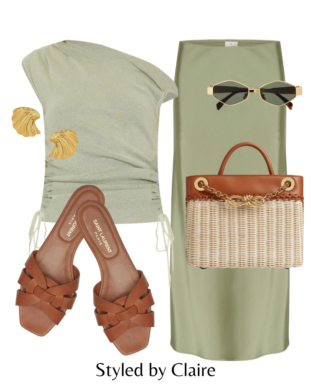 Sage green in satin🥝
Tags: lioness off shoulder top maxi skirt brown leather slip on sandals bottega venetta bag raffia sunglasses earrings fashion summer inspo outfit ideas city break date night holiday vacation Dubai Barcelona st tropez chic women style

#LTKsummer #LTKstyletip