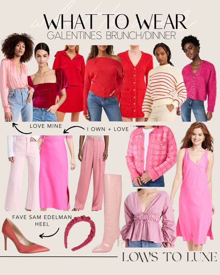 What to Wear Galentine’s Brunch + Dinner - Shirt - Jacket - Sweater - Top - Bottom - Pants - High Waisted - Skirt - Boots - Shoes - Heels - Headband - Dress - Slip - Bodysuit - Pink - Red - White - Button Up - Winter 

#LTKSeasonal #LTKshoecrush #LTKstyletip