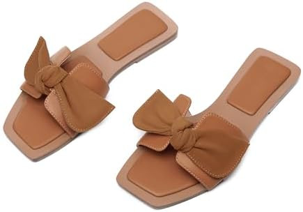 LAICIGO Womens Slip on Bow Sandals Dressy Comfortable Flat Sandals Square Toe Summer Slides | Amazon (US)