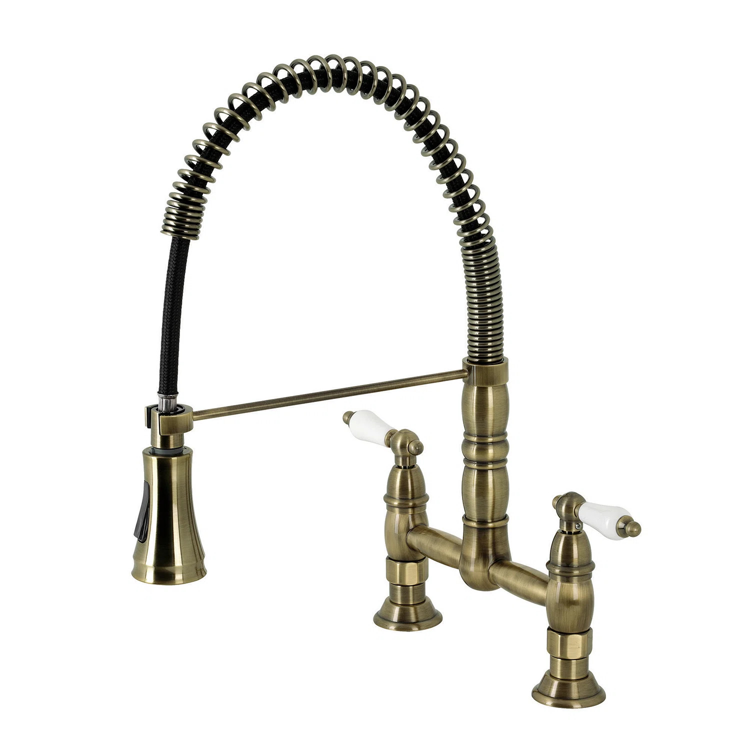 Kingston Brass Heritage Double-Handle 2-Hole Deck-Mount Pre-Rinse Bridge Kitchen Faucet GS1273PL | Wayfair North America