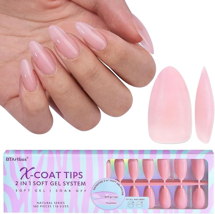 BTArtbox XCOATTIPS Natural Nail Tips - Matte Medium Almond Press On Nails Pink, Long Lasting Soft... | Amazon (US)