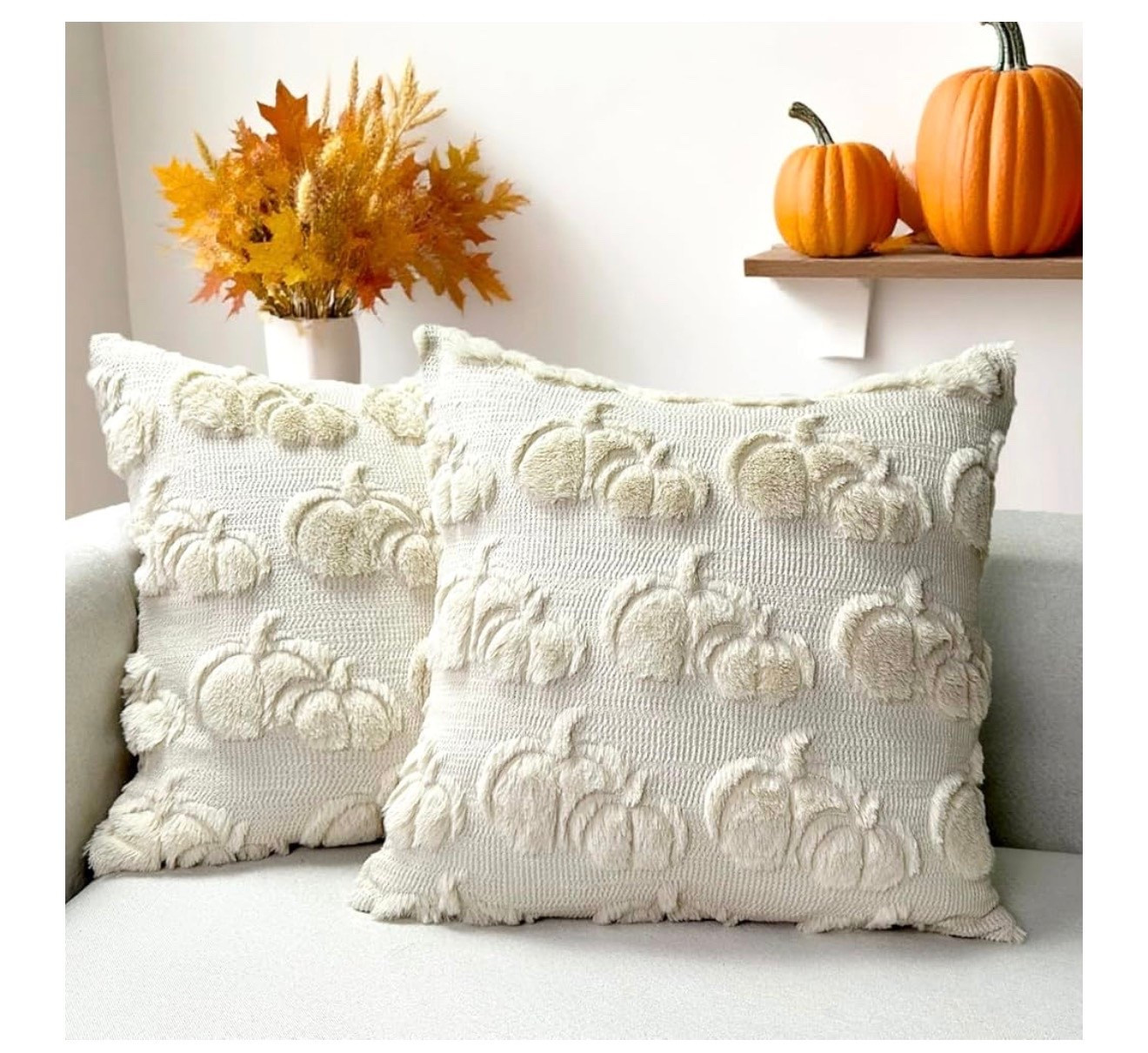 Booque Valley Fall Decorative Pillow Covers Set of 2 Soft Plush Faux Fur Wool Pumpkin Throw Pillowcases for Autumn Halloween Farmhouse Home Decor, 18 x 18 inch, Beige

#LTKStyleTip #LTKHome #LTKSeasonal