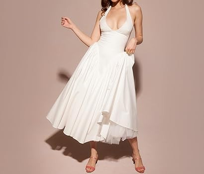 Women'S Sexy Hanging Neck Deep V-Neck Sleeveless Mid Length Dress, Solid Color Slim Fit, Backless... | Amazon (US)