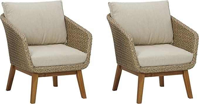 Signature Design by Ashley Outdoor Crystal Cave Patio Wicker Lounge Chair Set, 2 Count, Beige | Amazon (US)