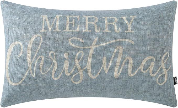 TRENDIN Christmas Couch Pillow Cover 20x12 inch, Blue Lumbar Throw Pillowcase, Home Chair Office ... | Amazon (US)