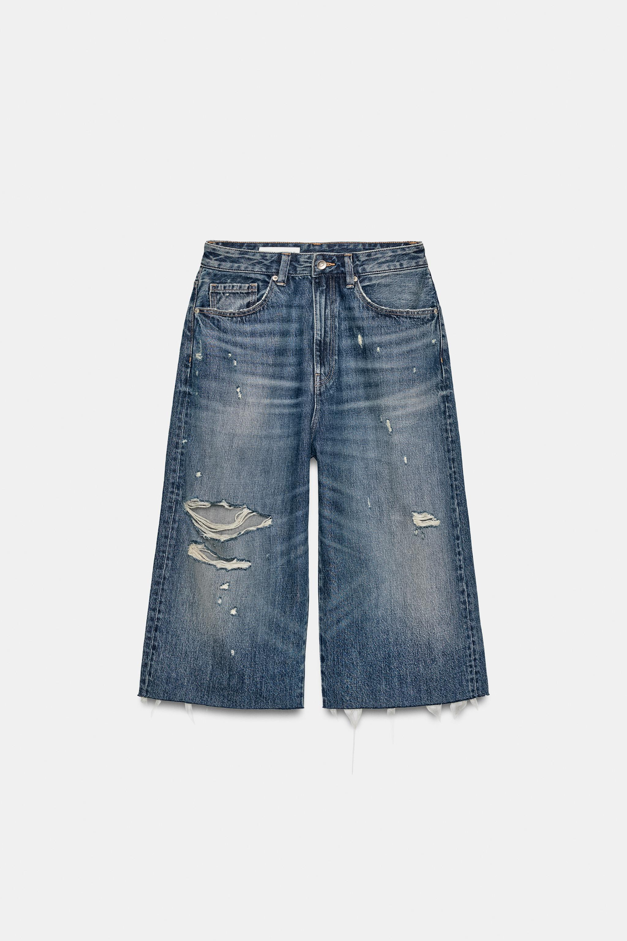 MID-RISE RIPPED DENIM JORTS | Zara US
