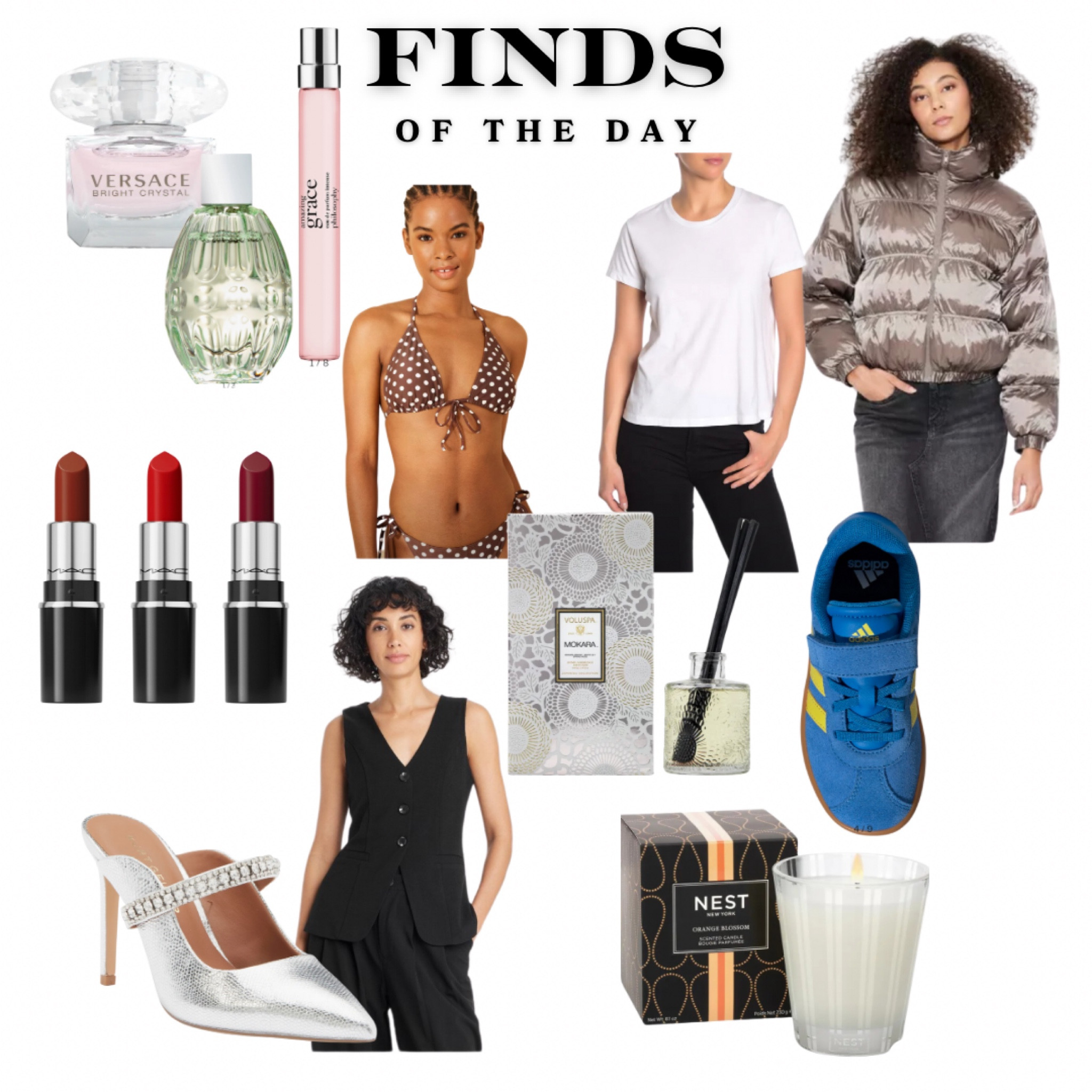 Shopping with my girls and here’s what was eyed…. Great ideas for Santa 💚❤️

Purchased the puffer jacket - XXS (daughter 4’11)

Polka dot bikini was so cute on her too! Fit tts

Black vest — small; longer length is perfect over pants/jeans 

Candles, fragrances — all great gifts!!

Silver shoes — I sized up 1/2 size 

Blue sneakers were also so cute on my daughter who has super small foot - color combo is adorable!!

#LTKSeasonal #LTKHoliday #LTKGiftGuide