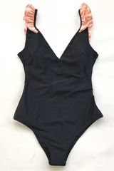 Black with Pink Ruffle One-Piece Swimsuit | Cupshe