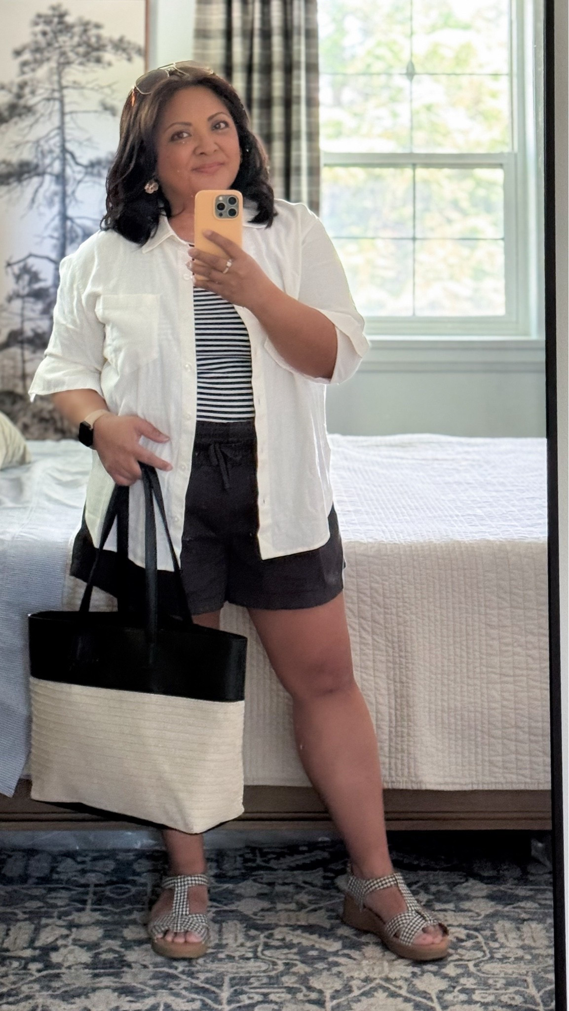 Summer bbq, pool day, black and white summer outfit, black shorts, striped tank

#LTKsummer #LTKmidsize #LTKpetite
