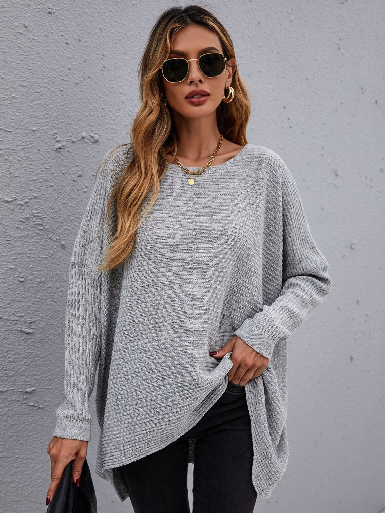 Drop Shoulder High Low Hem Sweater | SHEIN
