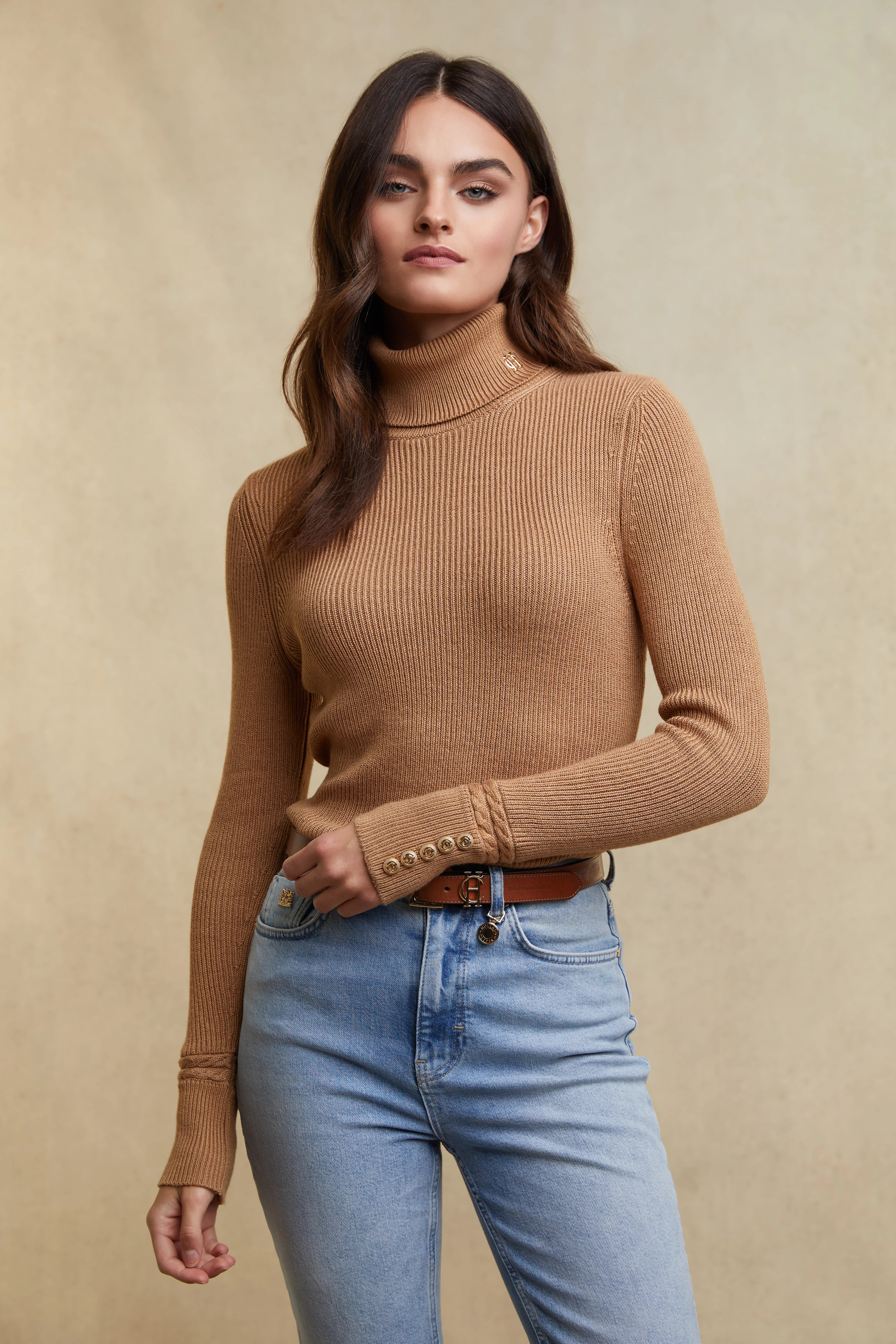 Painswick Roll Neck Knit (Caramel) | Holland Cooper