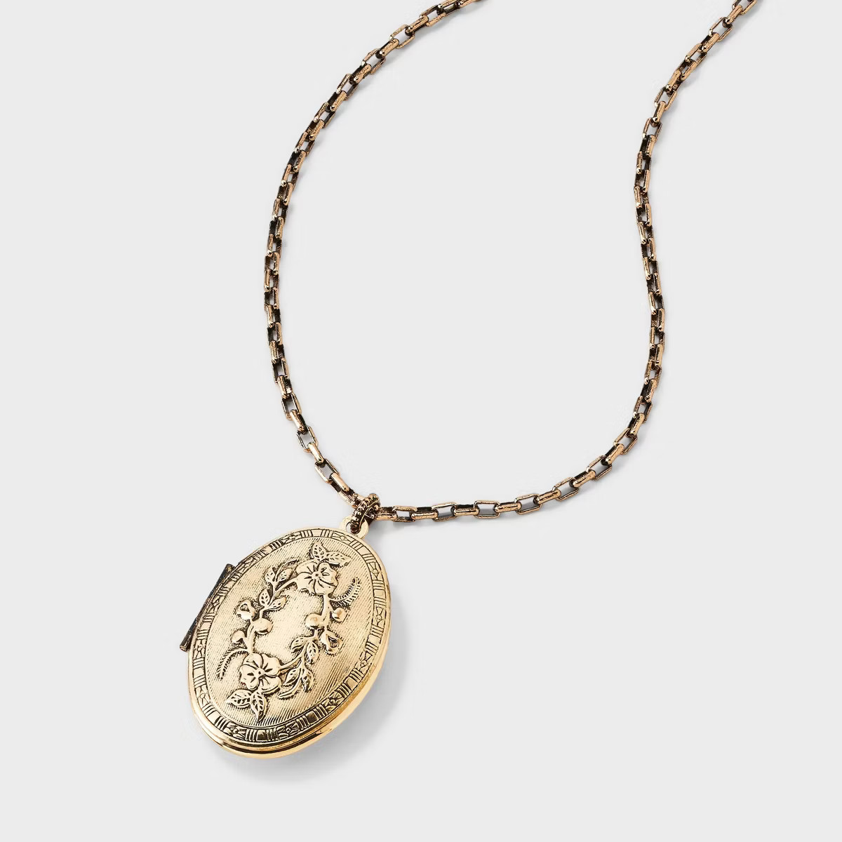 Oval Flower Locket Pendant Necklace - Universal Thread™ Gold | Target