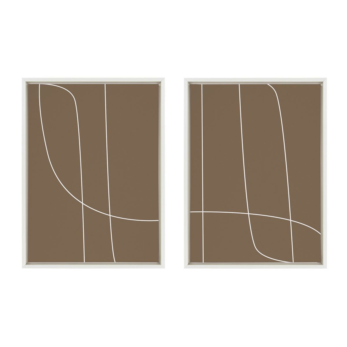 Kate and Laurel Sylvie Modern Line Abstract Mushroom Brown 1 and 2 Framed Canvas by The Creative ... | Target