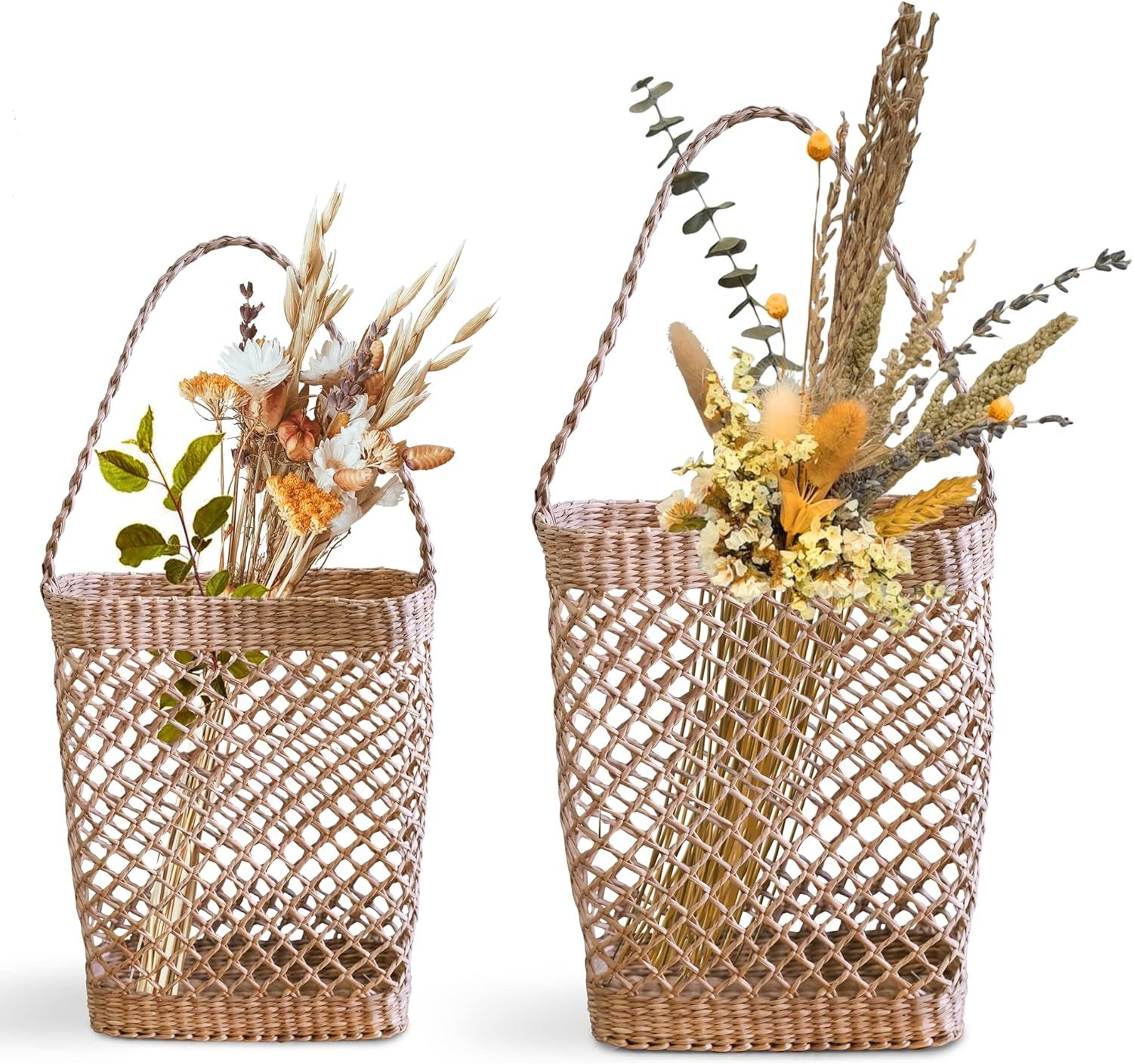TAGREE Wicker Front Door Hanging Baskets Set of 2 For Seasonal Decorating, Fake Flowers, Dried Fl... | Amazon (US)