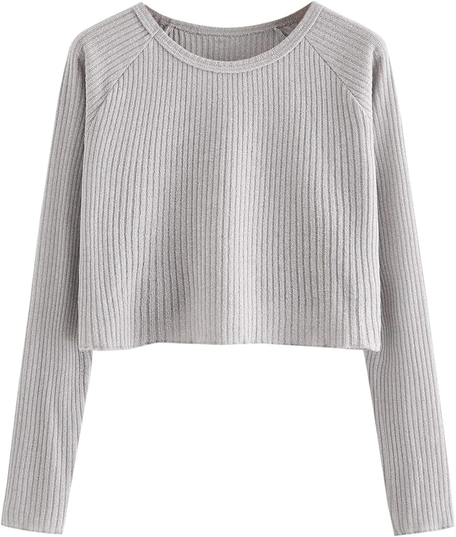 Women's Casual Solid Ribbed Knit Raglan Long Sleeve Crop Top T Shirt | Amazon (US)