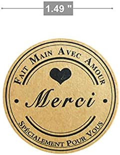 Creammuffin 72 Pcs Kraft Merci Sticker Labels for Seal, Cookie Bag, Birthdays, Weddings, Perfect ... | Amazon (US)