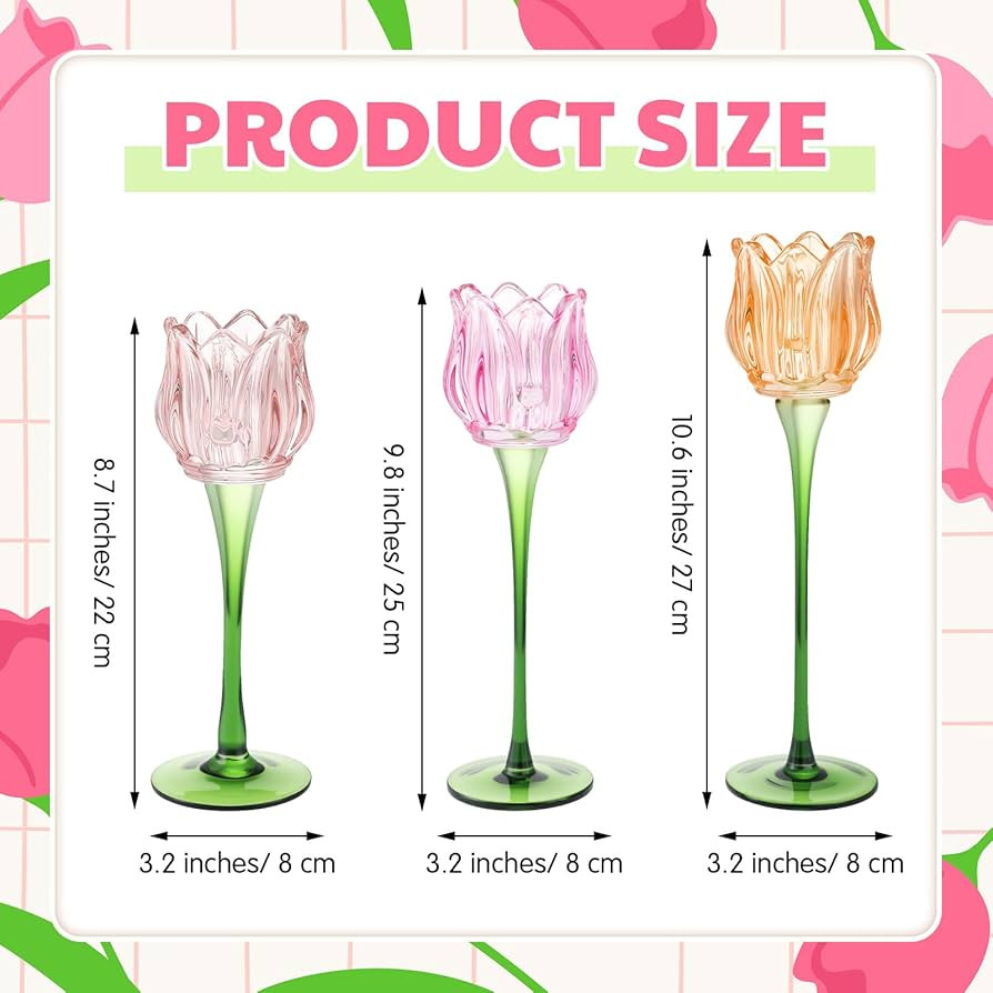 Honeydak 3 Pcs Tulip Flower Glass Candle Holders Romantic Flower Votive Candle Holders for Weddin... | Amazon (US)