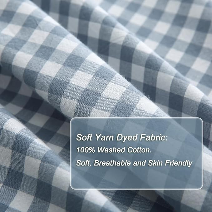 Silnuo Light Blue/White Gingham Plaid Ruffle Duvet Cover Set Queen Size | 100% Washed Cotton 3 Pc... | Amazon (US)