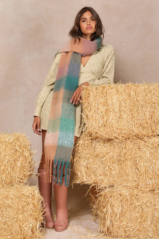 Peak Scenery Green Multi Plaid Fringe Oversized Scarf | Lulus